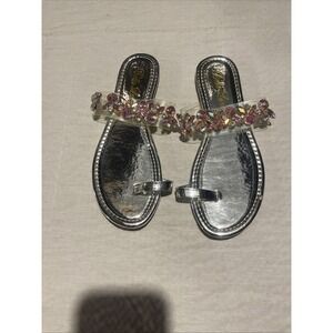 Rinestone Flat Sandals Size 8.5 Pink Silver Summer Vacation
